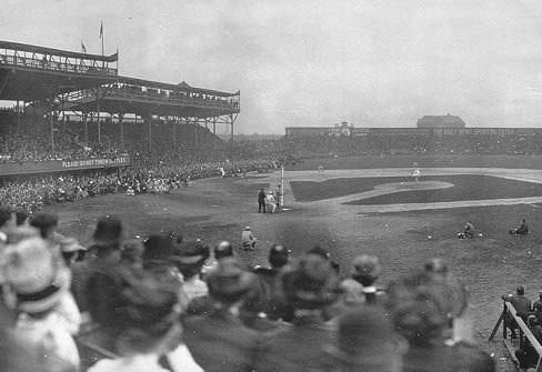 Three rain postponements give Chicago the honor of hosting the first major league game in American League history (the circuit played as a minor league in 1900). At South Side Park, a crowd of over 10,000 fans attends the game to see pitcher Roy Patterson take the win for the Chicago White Sox over the the visiting Cleveland Blues, 8 – 2. Clark Griffith manages Chicago.