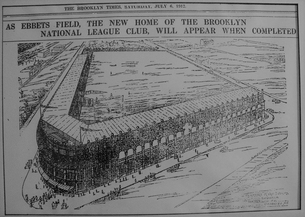 In Brooklyn, the cornerstone is put in place and construction on Ebbets Field begins.