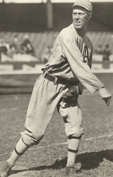 Portrait of Jack Coombs, pitcher for the Philadelphia Athletics. Stamped on back: "Charles M. Conlon, Evening Telegram, New York." Handwritten on back: "Jack Coombs, Athletics, 1908.