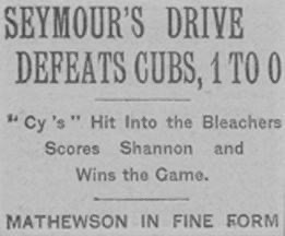 Christy Mathewson tops Cubs  Cy Seymour loses HR to Prevailing rules