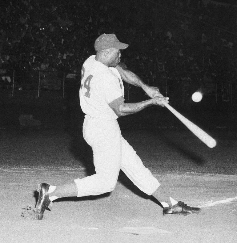 August 15, 1956 - The Dodgers and Giants draw 26,385 for a night-game record at Jersey City. A Willie Mays (photo) home run is the only scoring as Johnny Antonelli shuts out the Dodgers, 1 - 0.