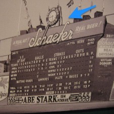 June 22,1936 At Brooklyn's Ebbets Field, Ival Goodman hits an unusual home run when his fifth-inning fly ball lands and stays on top of the scoreboard in right field. With the perched ball considered in play, the three Dodger outfielders watch the Reds' right fielder round the bases for an easy inside-the-park round-tripper in their 7-2 loss to Cincinnati.