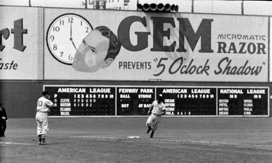 Hall of Fame slugger Jimmie Foxx rounds third base after hitting his 27th home run of the season. His seventh inning blast would give the Red Sox 4-0 lead over the second place Cleveland Indians in the first game of a doubleheader. Boston pitcher Emerson Dickman would go the distance for the three-hit shutout and striking out three while only walking one batter to improve his seasonal record to 5-2. Cleveland pitcher Johnny Allen would take only his second loss of the season as he entered the game with a 12-1 record and 27-2 going back to last year (15-1), unfortunately Allen would have a rough go at it in August going 0-6 with a 8.12 ERA, he would finish the season with a 14-8 record.