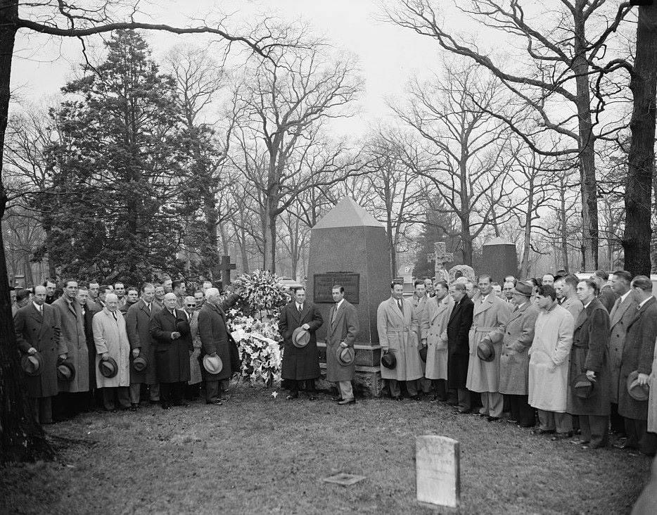 On the morning of Opening Day in Washington, DC, U.S. President Franklin D. Roosevelt and the New York Yankees visit Abner Doubleday's grave at Arlington National Cemetery. Roosevelt is also scheduled to throw out the first pitch at Griffith Stadium, but the game is rained out and Vice President John Nance Garner will do the honors four days later.