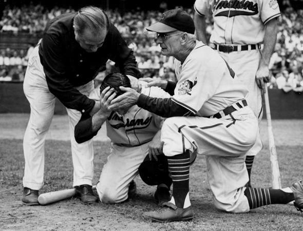 Don Black, while batting in the second inning of the Cleveland Stadium contest against St. Louis, suffers a cerebral hemorrhage