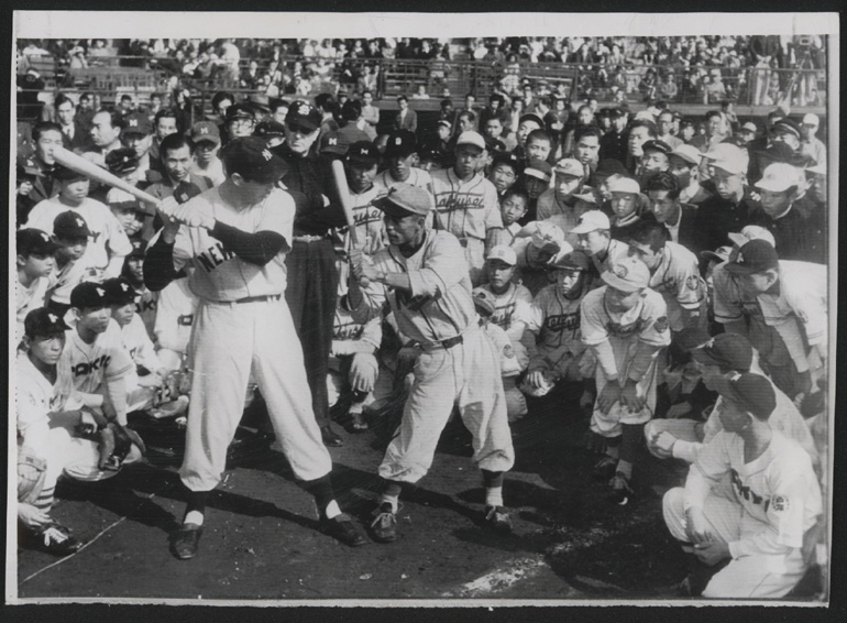 Joe DiMaggio accompanies Lefty O'Doul's All-Stars on a tour of Japan. They will win 13 of the 15 games played.