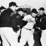 The Indians, with a 3-2 victory over Detroit, clinch the American League pennant at Detroit's Brigg Stadium