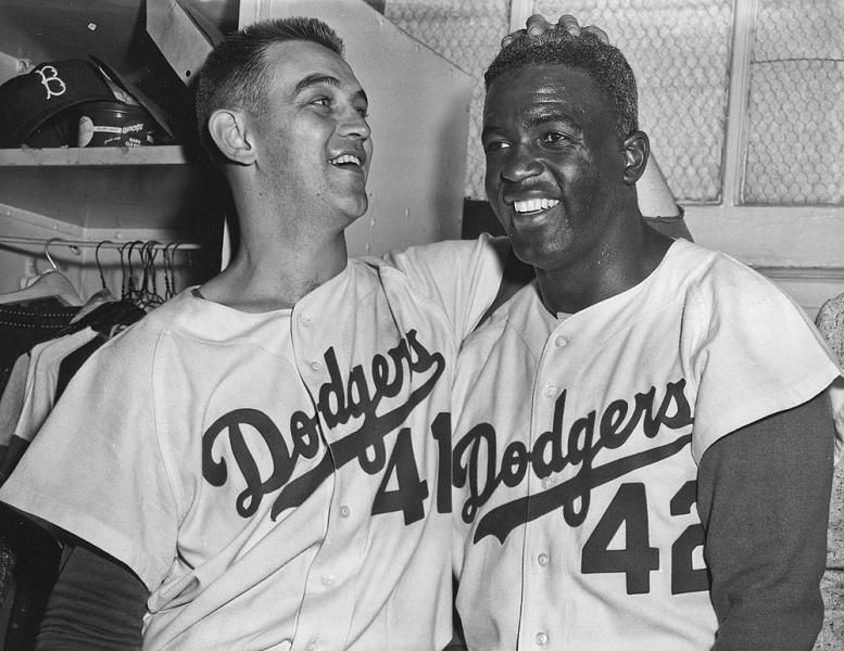 clem labine and jackie robinson 1956