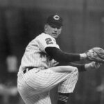 Cleveland Indians starters show up for a "pitching clinic" during a doubleheader sweep of the Boston Red Sox at Cleveland Stadium. Veteran Bob Feller pitches hitless ball for 6+ innings and hurls his major league record 12th one-hitter in a 2 - 0 victory in the opener, and in the nitecap rookie Herb Score strikes out the first nine batters (for a total of 16) en route to a 2 - 1 four-hit victory.