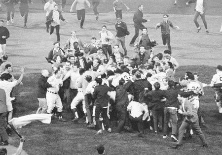 Detroit clinches the American League pennant with a 2 – 1 win over the Yankees. Detroit is ahead, 1 – 0, when Red Sox owner Tom Yawkey phones Tiger general manager Jim Campbell with the news that the Sox have beaten the Orioles, clinching the pennant for the Tigers. Campbell keeps the score off the radio and the scoreboard, fearing the news will send fans rampaging onto the field. Don Wert singles home the winner in the 9th and the fans tear down the left field screen.