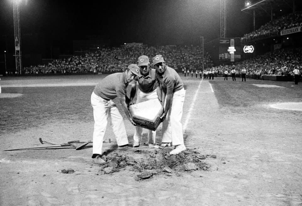 Immediately after the final out at Crosley Field on June 25, 1970, the pick and shovel boys dug up home plate and it was transported by helicopter to Cincinnati's new 51,000-seat stadium, which the Reds opened on June 30 against Atlanta.