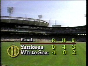 Andy Hawkins of the New York Yankees throws no-hit ball over eight innings against the Chicago White Sox, but still loses the game