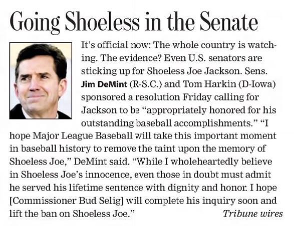 U.S. Senate calling for ‘Shoeless’ Joe Jackson to be “appropriately honored”