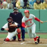 Johnny Bench of the Cincinnati Reds hits three consecutive home runs off Steve Carlton