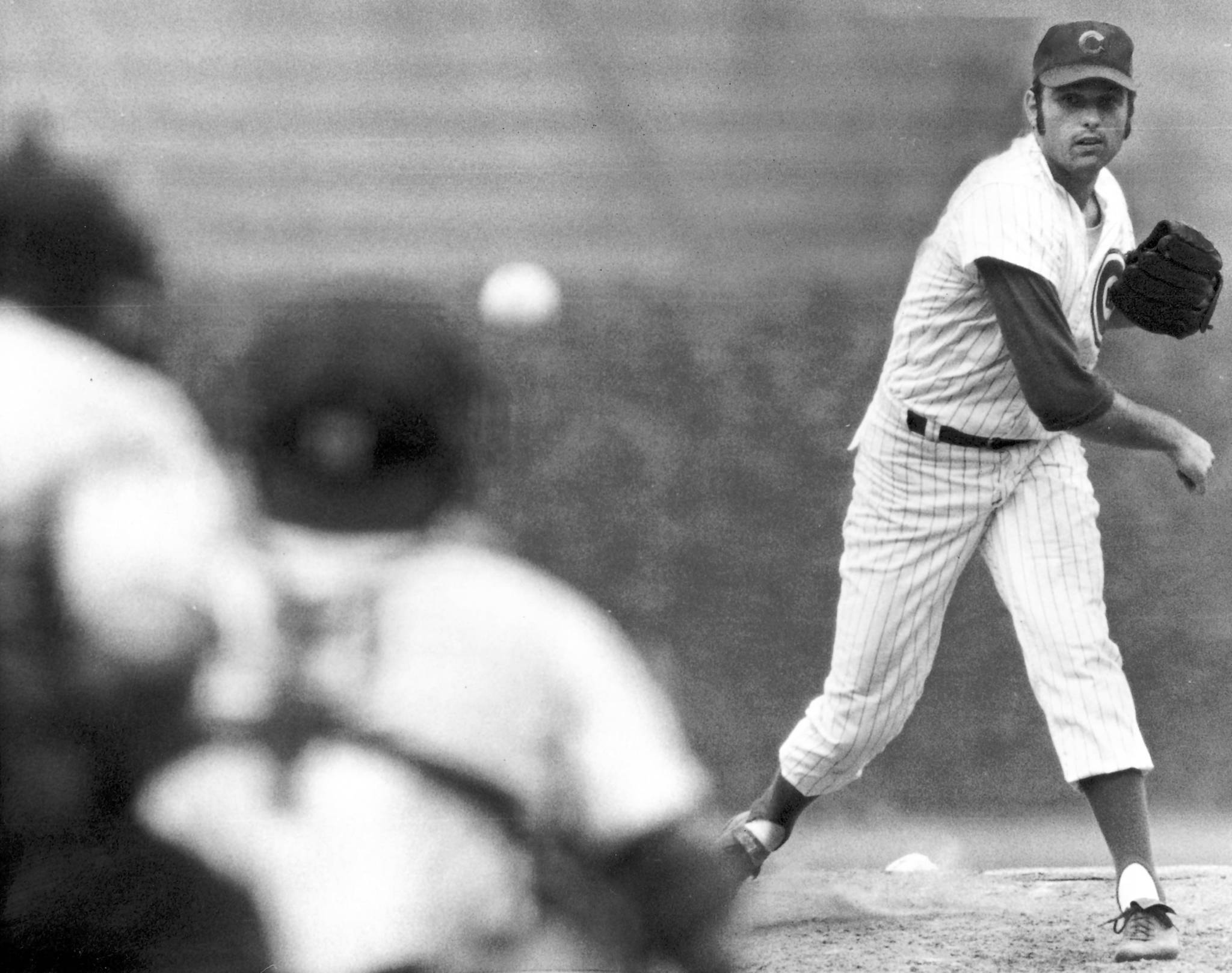 Milt Pappas of the Chicago Cubs pitches a no-hitter against the San Diego Padres and comes within one strike of hurling a perfect game