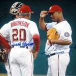 Brian Schneider, Frank Robinson, & Livan Hernandez Autographed Meeting at the Mound Washington Nationals 12x18 Photo