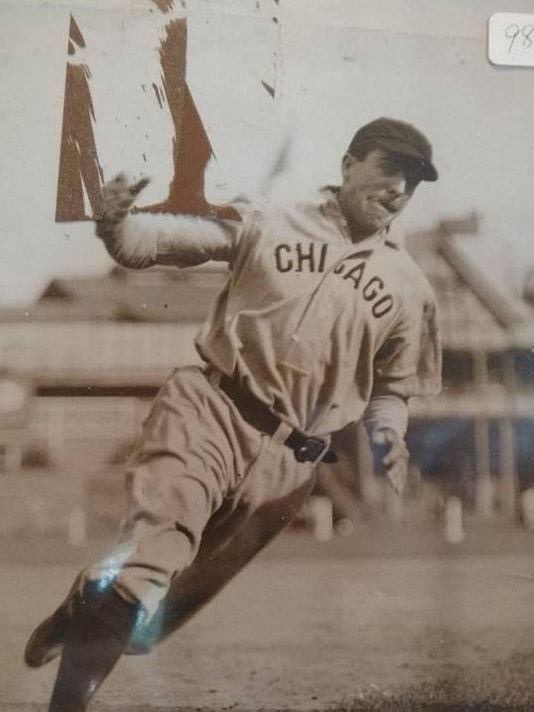 Chicago Cubs shortstop Joe Tinker rounds third base at the Polo Grounds, New York, 1906.