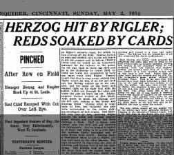 Buck Herzog and home plate umpire Charles Rigler fought on the field