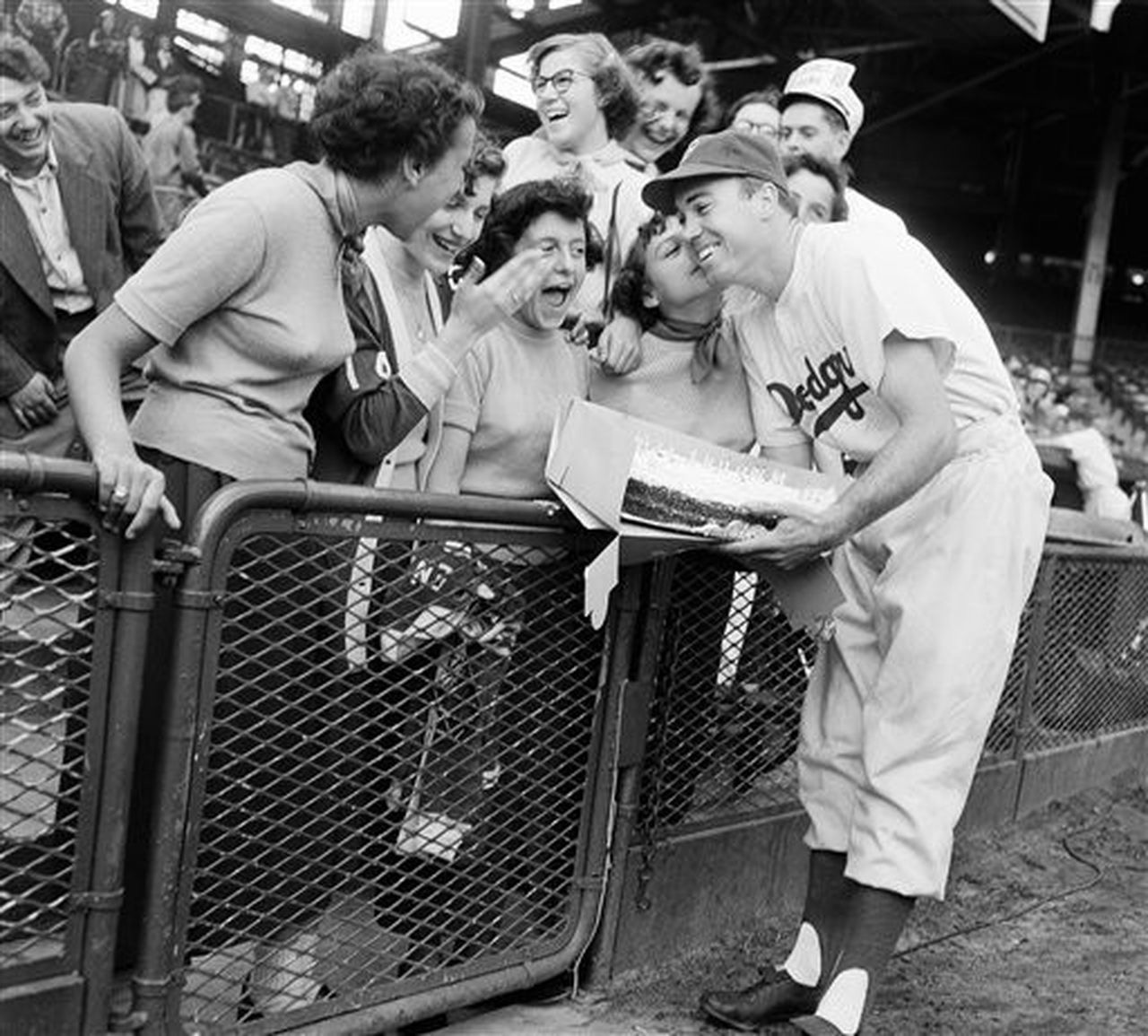 Duke Snider gets a cake from Fans on his birthday