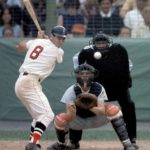 In a pregame ceremony at Fenway Park, the Red Sox retire Carl Yastrzemski's #8.