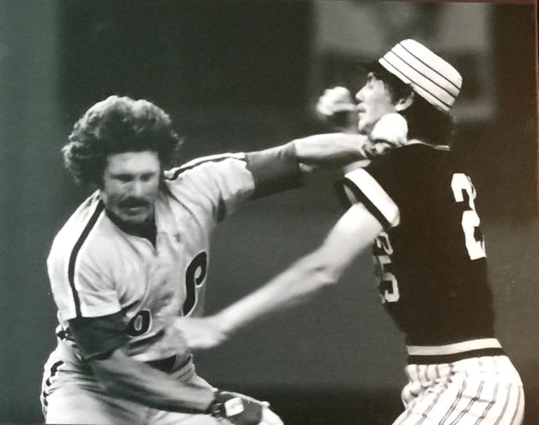 Mike Schmidt charged Bruce Kison after getting hit in the back