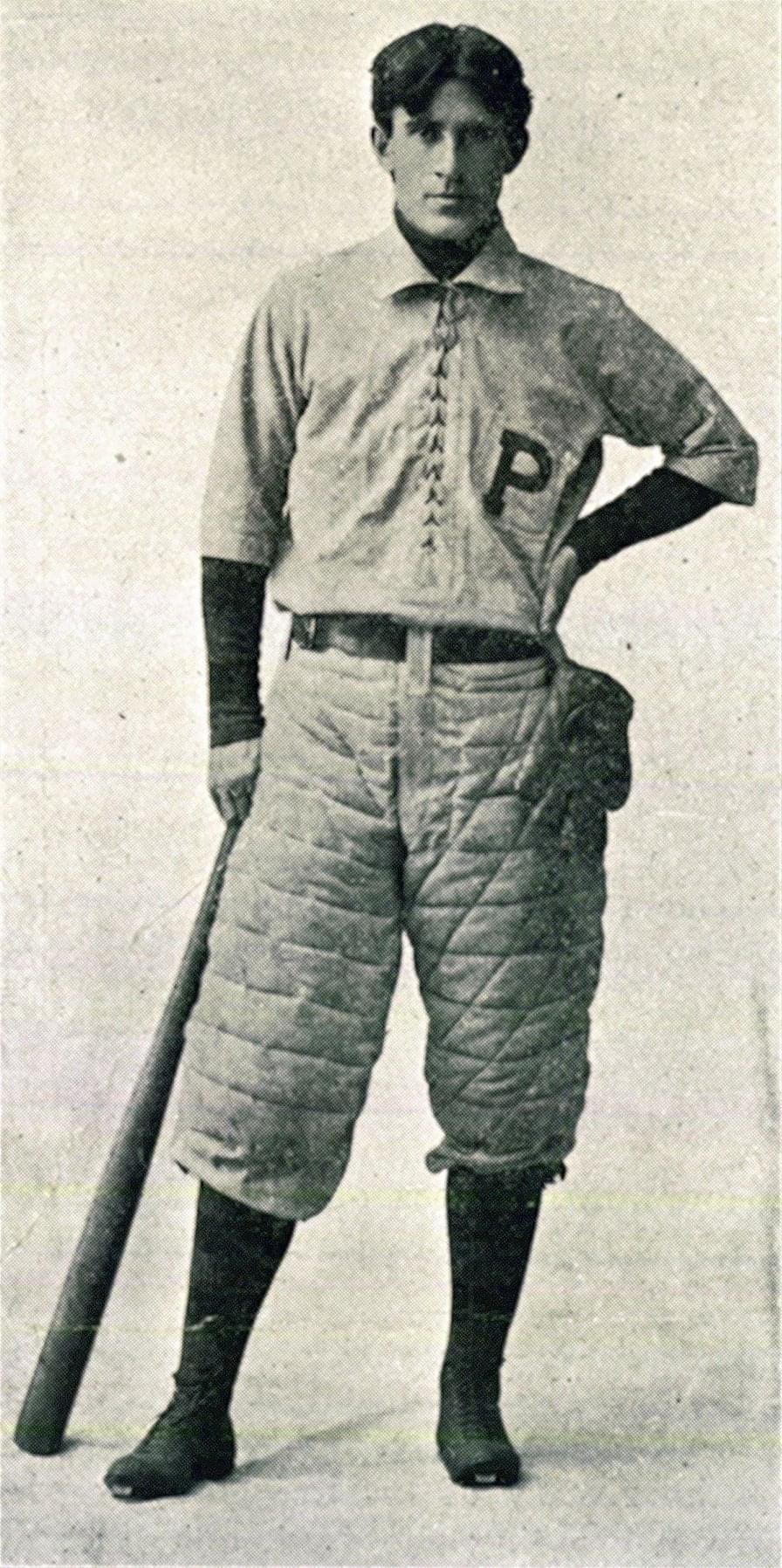 Popular Western novelist Zane Grey played some minor league baseball in his early days. Here he’s pictured as a college player at the University of Pennsylvania in 1895.