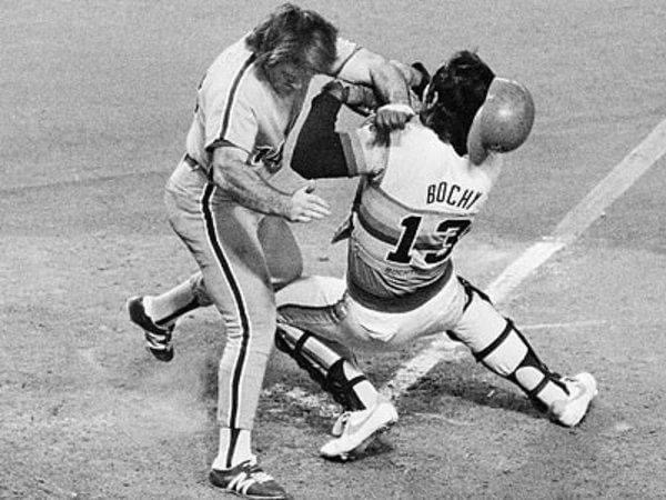 Pete Rose colides with Bruce Bochy