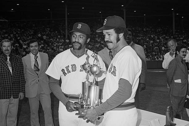 Luis Tiant and Juan Marchial receive the Roberto Clemente Award