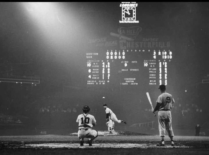 Billy Pierce pitcher, Sherm Lollar catcher and Ted Williams coming up to bat.