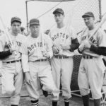 Joe DiMaggio, Jimmie Foxx, Ted Williams, and Bill Dickey. Spring training in Florida - 1940.