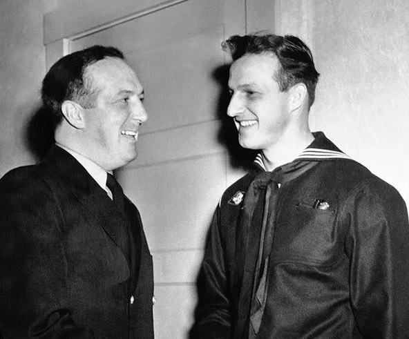 Stan Musial hitchhikes home after being discharged from the Navy