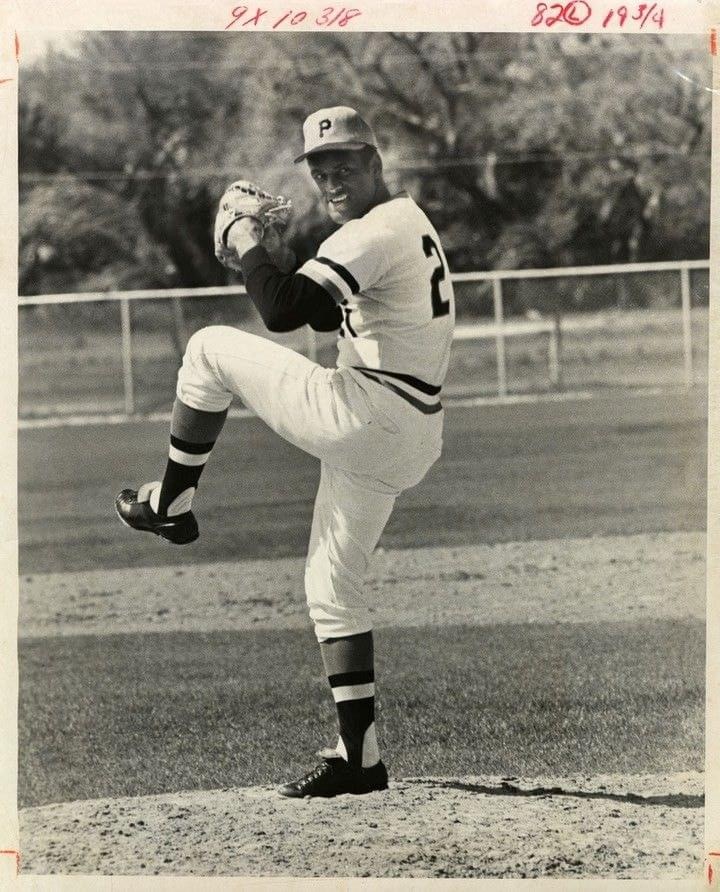 Roberto Clemente takes the mound in this 1971 spring training