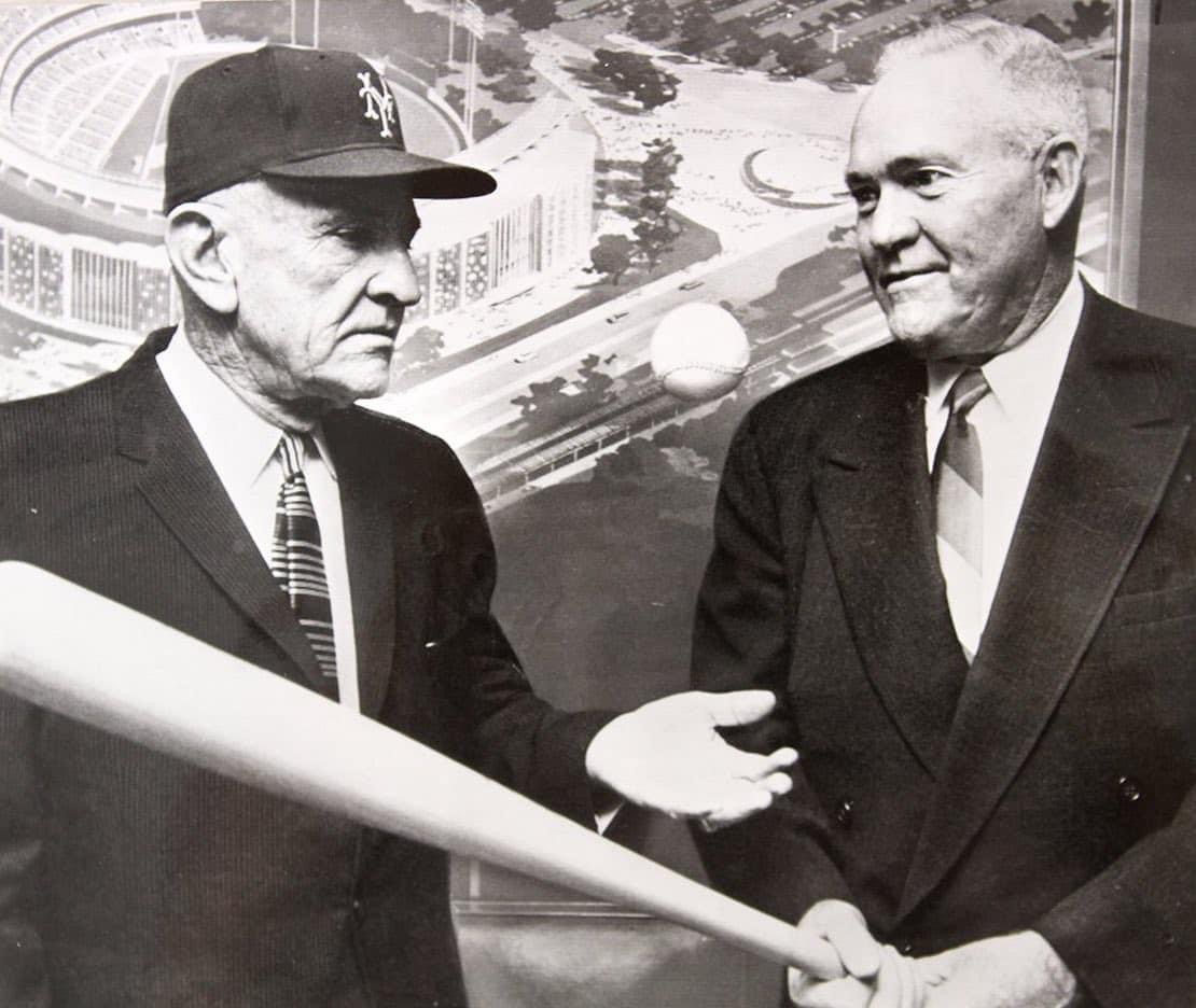 Casey Stengel announces 65-year old Rogers Hornsby will be the New York Meta hitting instructor