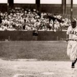 Buck Leonard crosses home at Ruppert Stadium in Newark, 1943