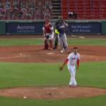 Marcell Ozuna becomes the first National League player to have a three-homer game at Fenway Park