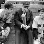 New York Mayor LaGuardia flanked by Lefty Gomez and Bill Dickey at Wrigley Field--before game 1 of the 1938 World Series.