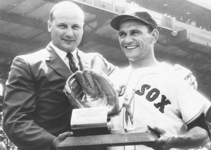 50's Red Sox 3B Frank Malzone receives his Gold Glove Award.