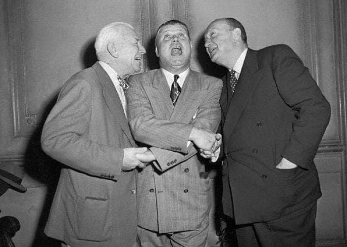 1951 Hall of Fame Induction.. Tris Speaker and Ty Cobb welcome the newest Cooperstown resident..Jimmie Foxx