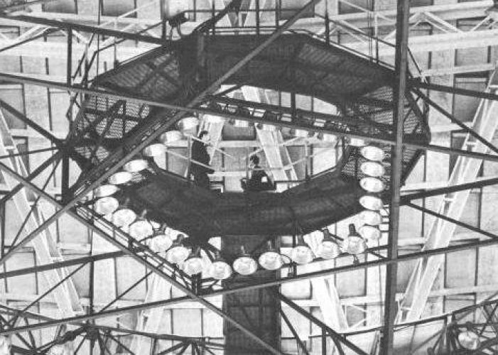 Apr 28, 1965 Mets announcer Lindsay Nelson calls the game from the Dome's ceiling.