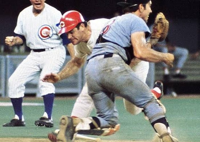 COLLISION AT THE PLATE..... Pete Rose barrels into Ray Fosse in the 1970 All-Star Game.
