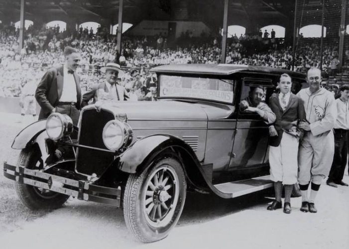 Chicago admirers present Eddie Collins, now with the A's, with a new automobile.