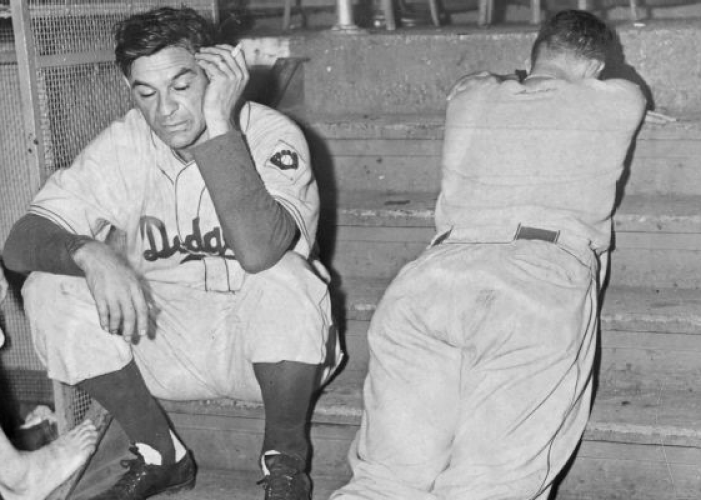 Cookie Lavagetto and Ralph Branca and after the Shot Heard 'Round the World, October 3, 1951.