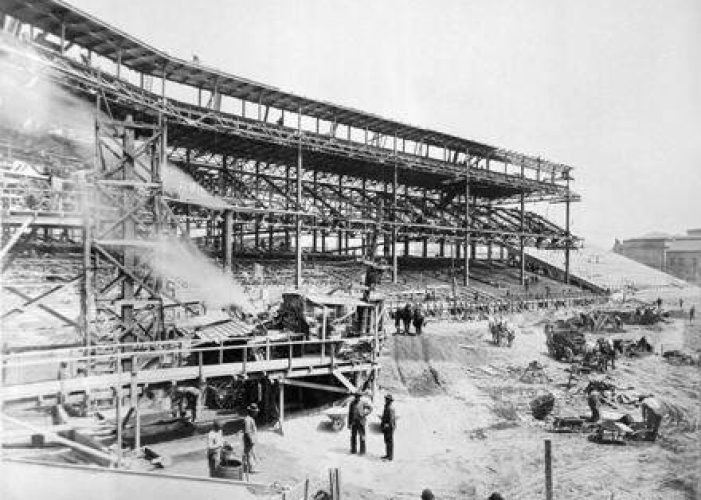 Forbes Field being built