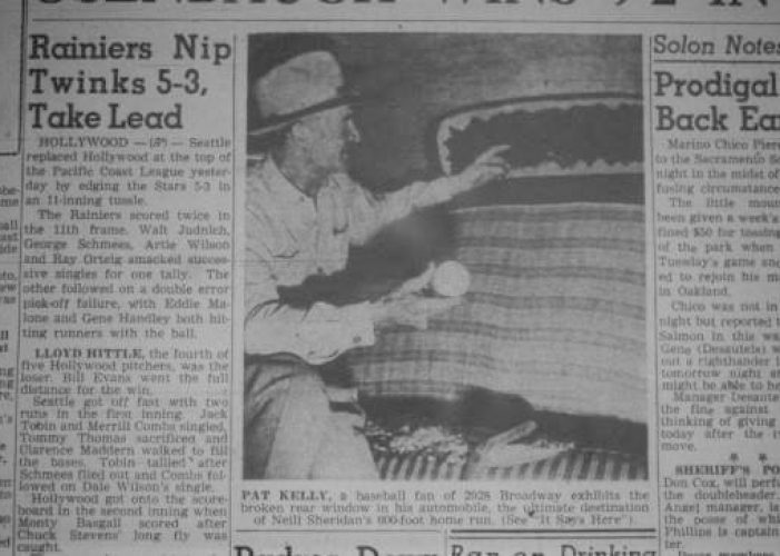 In the second game of a Pacific Coast League doubleheader at Edmonds Field in Sacramento, CA Neill Sheridan hits one of the longest home runs ever measured.