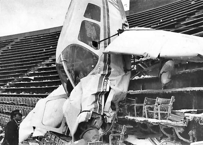 plane crashes into On December 19, 1976 — A single-engine Piper Cherokee plane crashes into the upper deck of Baltimore’s Memorial Stadium, home of the Orioles