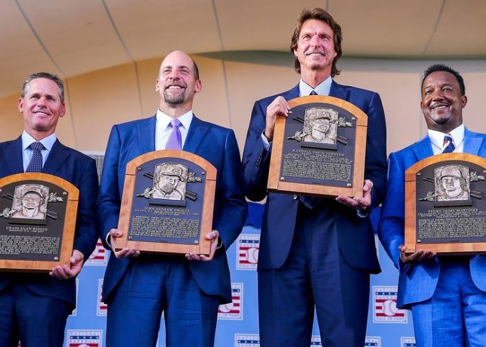 Randy Johnson, John Smoltz, Craig Biggio, and Pedro Martinez are inducted into the Hall of Fame in Cooperstown, New York.