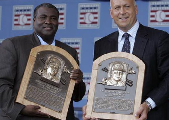 Tony Gwynn and Cal Ripken Jr. are inducted into the Hall of Fame in Cooperstown, New York.